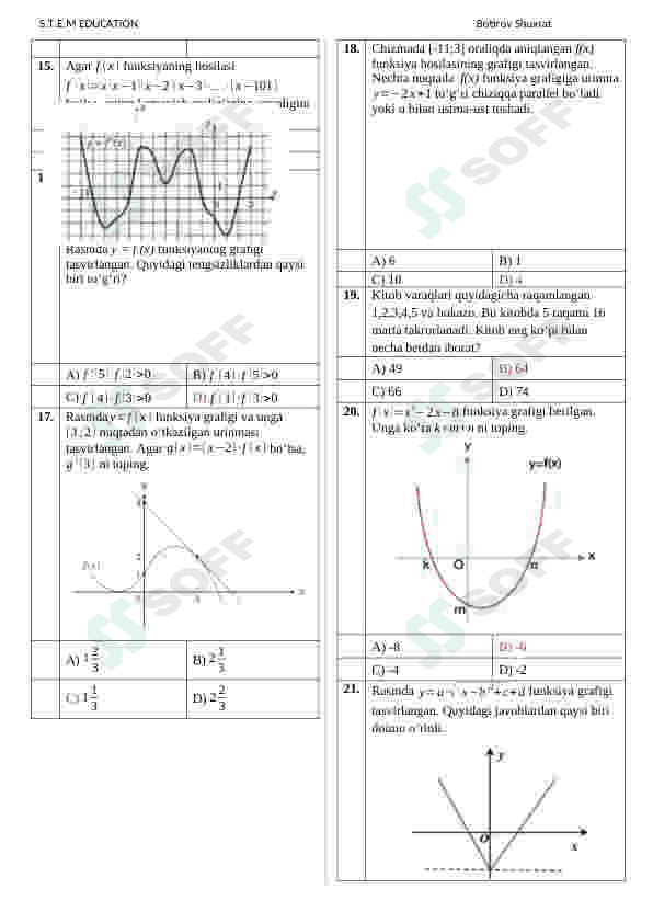 Repetitorlar uchun Matematikadan Repetitsion TEST (javobi bilan) 2