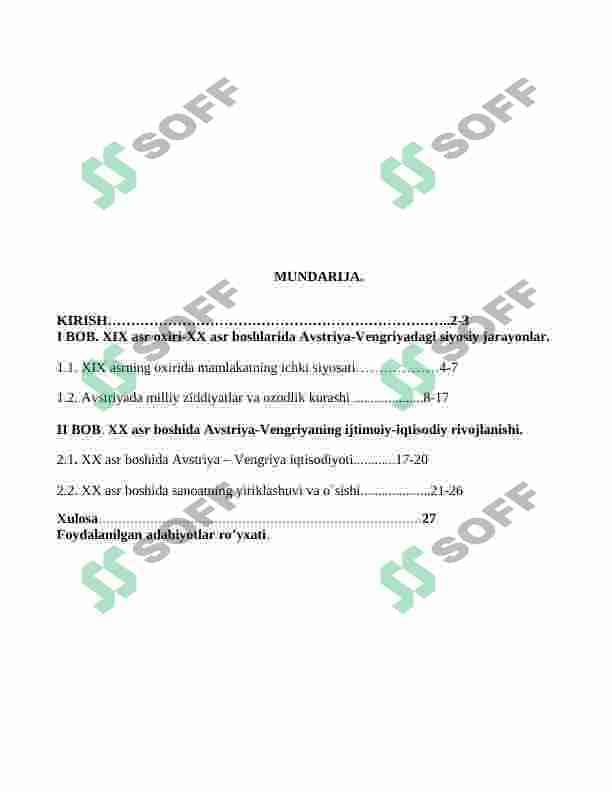 XX asr boshida Avstriya-Vengriyaning ijtimoiy-iqtisodiy va siyosiy rivojlanishi. 2