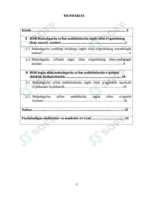 MAKTABGACHA YOSHDAGI BOLALARGA INGLIZ TILINI O'RGATISH ISHLANMA-LOYIHASI 2