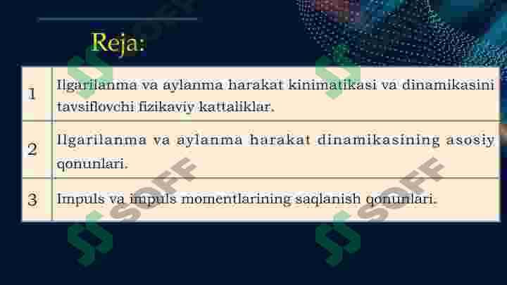 Ilgarilanma va aylanma harakatlarni tavsiflovchi kattaliklarni solishtirish 2