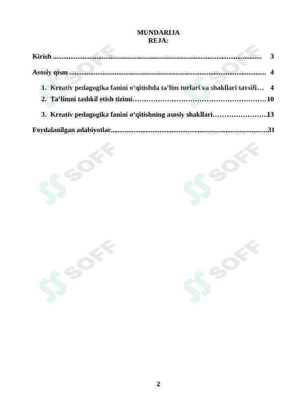 KREATIV PEDAGOGIKA FANINI O‘QITISHDA TA’LIM TURILARI VA SHAKILLARI TAVSIFI 2