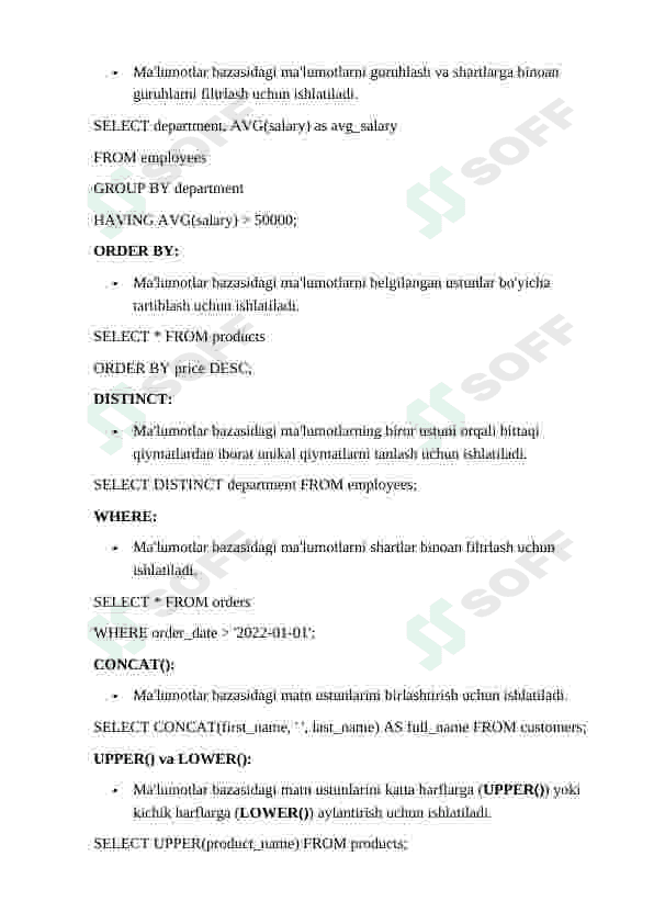 Agregat funksiyalardan foydalanish 2