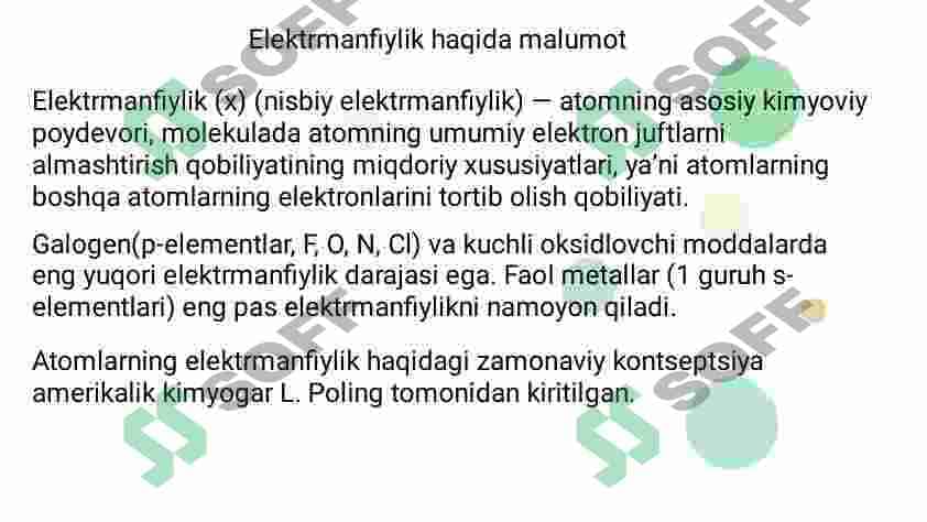 Elektromanfiyli va kimyoviy bog'lanishlar 2