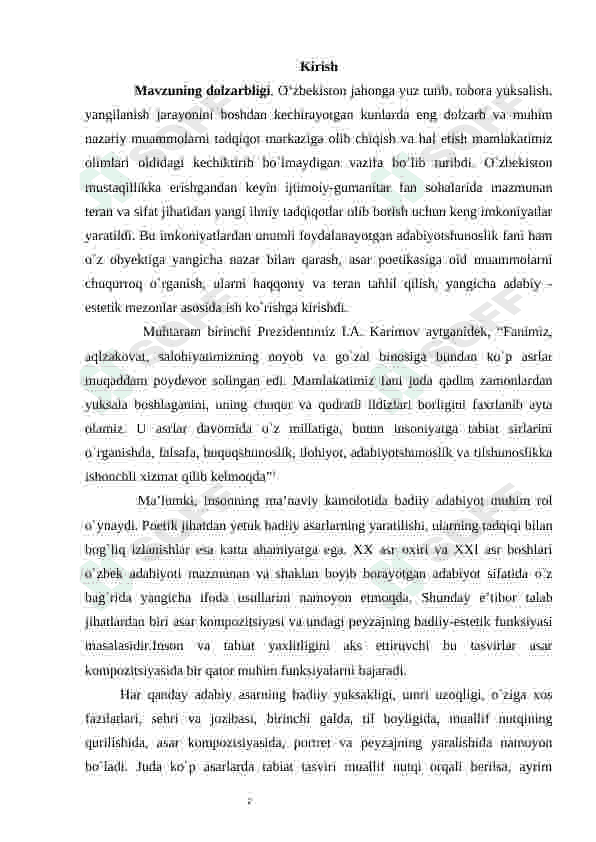 Adabiyotda tabiat tasviri. Abduqayum Yo'ldoshevning Daryo romani asosida 2