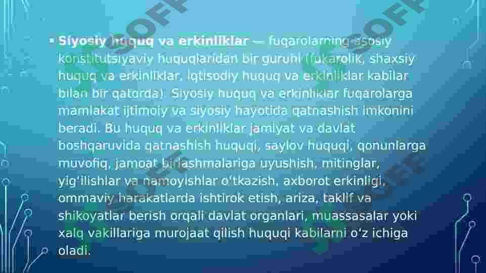 Fuqarolarning siyosiy huquqlari va demokratik erkinliklari 2