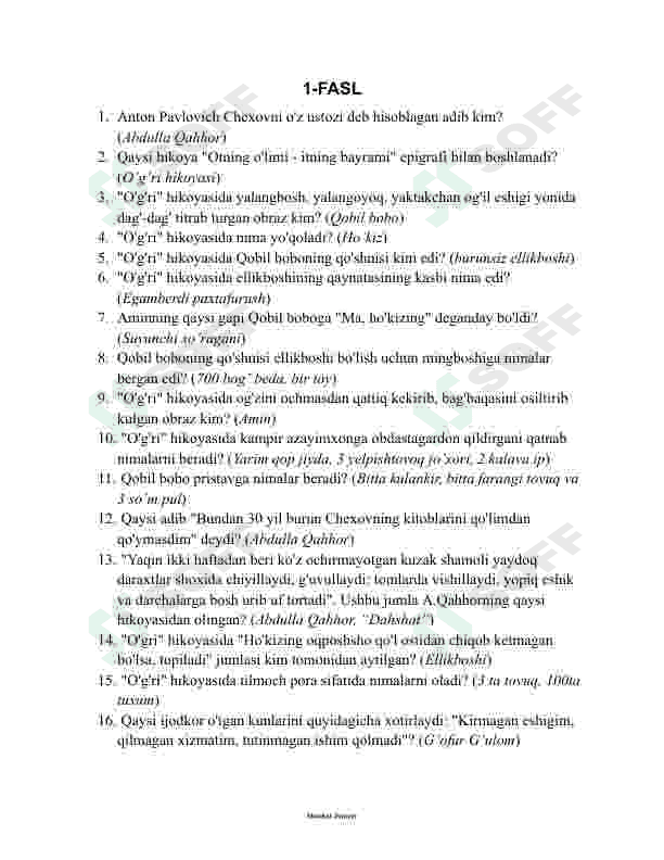 6-sinf adabiyot darsligi yuzasidan savollar to'plami (javoblari bilan) 2