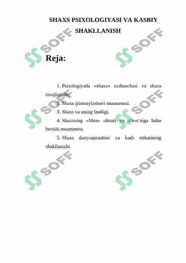 SHAXS PSIXOLOGIYASI VA KASBIY SHAKLLANISH MAVZUSIDA 2