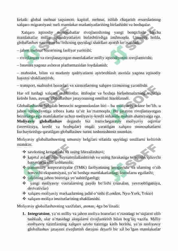 Moliyaviy globallashuv: imkoniyat va to’siqlar 2