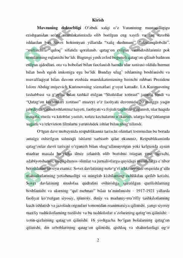 Mustaqillik, yillarida о‘zbek tarixshunosligida qatag‘on davri tarixining о‘rganilishi. 2