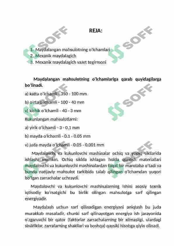 Mexanik maydalagich mashinasi texnik tavsifi va konstruksiyasi 2