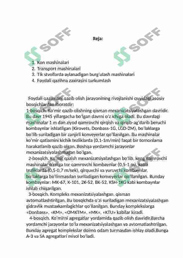 Ochiq konlarda qo'llaniladigan kombaynlar va mexanik qazish uskunalari 2