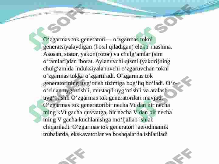 O`zgarmas tok generatorini va dvigatelini tekshirish 2