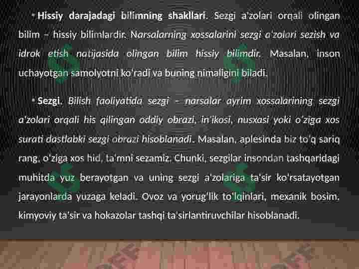 Hissiy, emperik, nazariy, mantiqiy va intuitiv bilish darajalarining o'zaro aloqasi va farqi 2