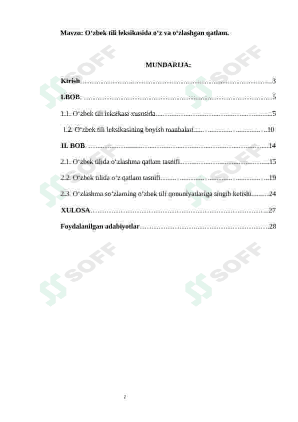 O'zbek tili leksikasida o'z va o'zlashgan qatlam. 2