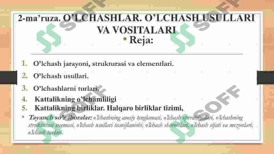 O’lchashlar. O’lchash usullari va vositalari 2