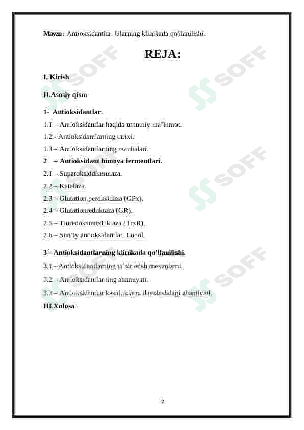 ANTIOKSIDANTLAR. ULARNING KLINIKADA QO'LLANILISHI 2