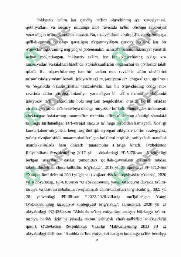 Alohida yordamga muhtoj shaxslarni inklyuziv ta’lim konsepsiyasining mohiyati va asosiy qoidalari 2