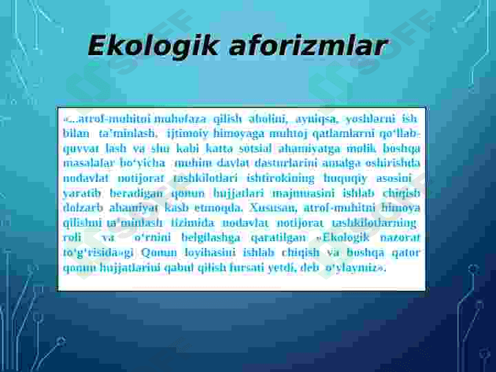 EKOLOGIYA VA HUQUQ. TABIAT MUHOFAZASINING HUQUQIY ASOSLARI, UNING MAQSAD VA VAZIFALARI 2