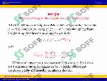 DIFFERENSIAL TENGLAMALAR FANIGA KIRISH. O‘ZGARUVCHILARI AJRALGAN VA AJRALADIGAN DIFFERENSIAL TENGLAMALAR 2