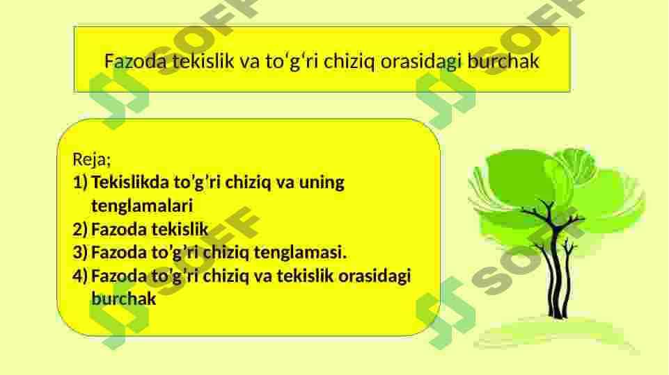 Fazoda tekislik va toʻgʻri chiziq orasidagi burchak 2