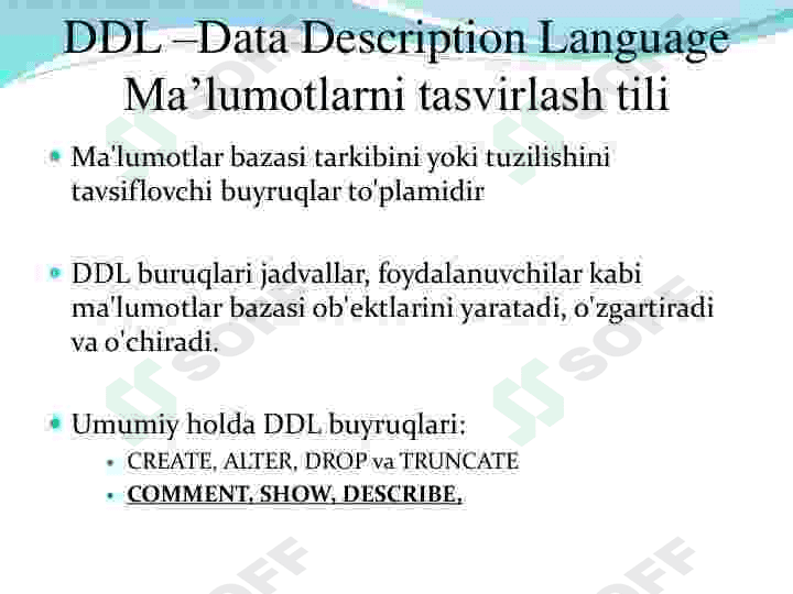 SQLtili yordamida ma‘lumotlarni tavsiflash. 2