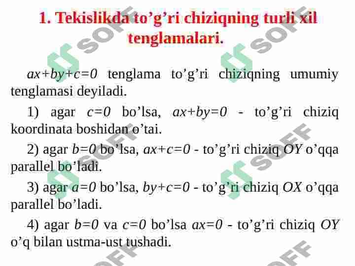 Tekislikda to’g’ri chiziq tenglamalari. 2
