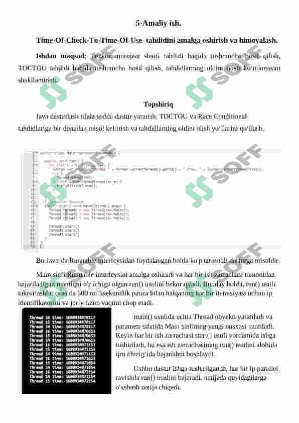 Time-Of-Check-To-Time-Of-Use  tahdidini amalga oshirish va himoyalash. 2