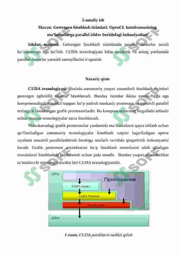 Geterogen hisoblash tizimlari. OpenCL kutubxonasining ma’lumotlarga parallel ishlov berishdagi imkoniyatlari 2