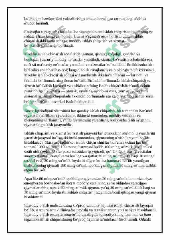 Ishlab chiqarish jarayoni va uning natijalari. 2