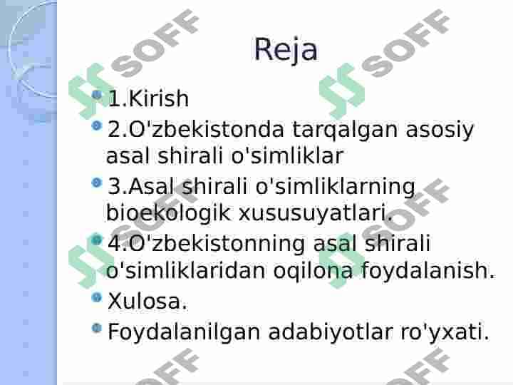 Oʻzbekistonda tarqalgan asalshirali oʻsimliklar slayd 2