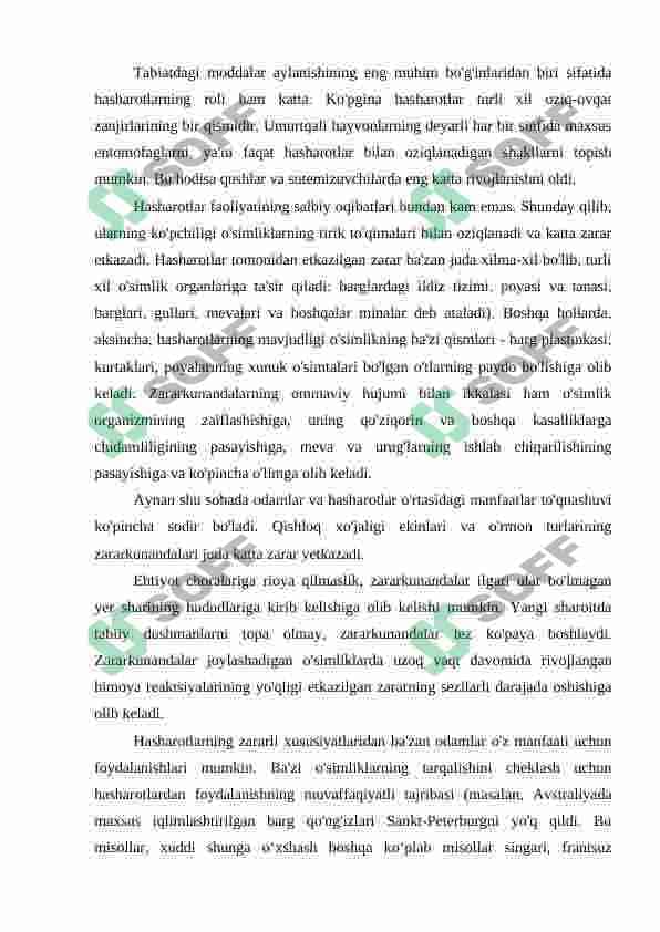 HASHAROTLARNING MEDITSINA VA VETERINARIYADAGI AHAMIYATI 3