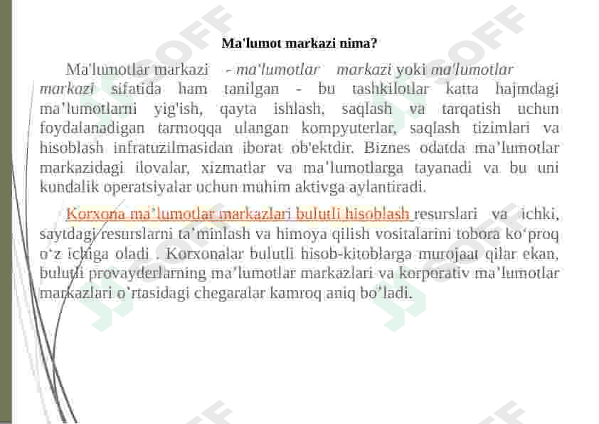 Bulut texnologiyasi asosida yaratilgan ma’lumotlarni qayta ishlash markazlarini o’rganib chiqish 3