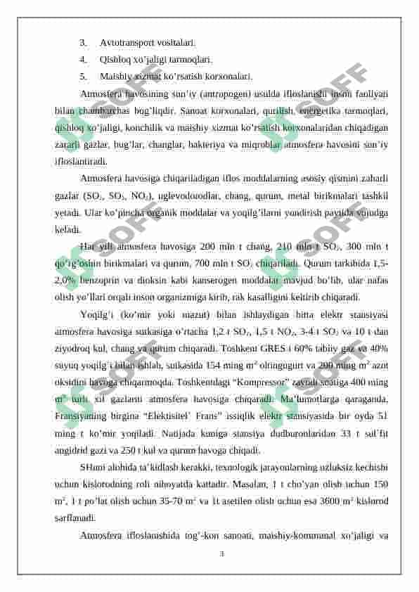 ATMOSFERA HAVOSI IFLOSLANISHINING IJTIMOIY IQTISODIY OQIBATLARI, UNING OLDINI OLISH VA KAMAYTIRISH CHORA-TADBIRLARI 3