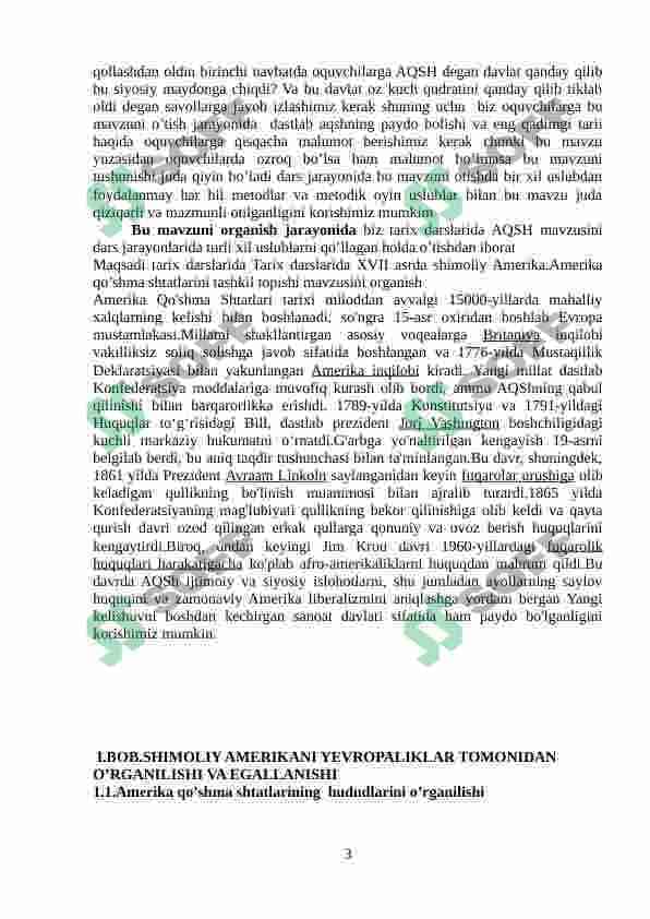 Tarix darslarida XVII asrda shimoliy Amerika.Amerika qo’shma shtatlarini tashkil topishi 3