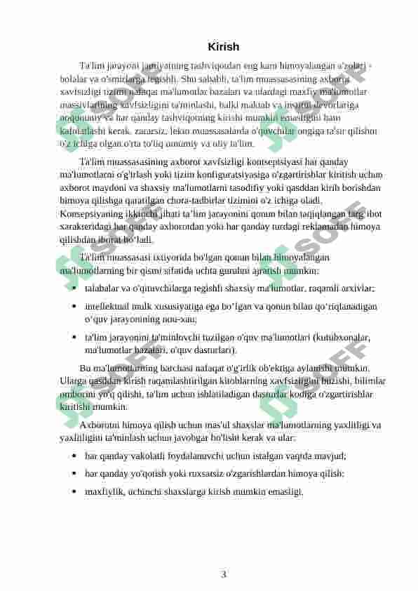 OLIY TA’LIM MUASSASALARI AXBOROT XAVFSIZLIGINI TA’MINLASHNING TASHKILIY CHORALARINI ISHLAB CHIQISH 3