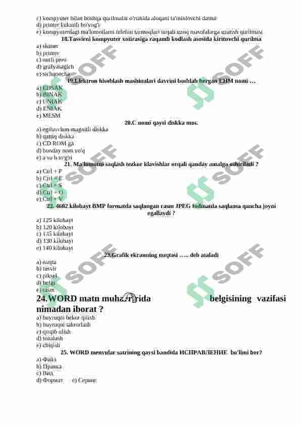 Informatika test 9-11-sinflar, javoblari bilan birga 3