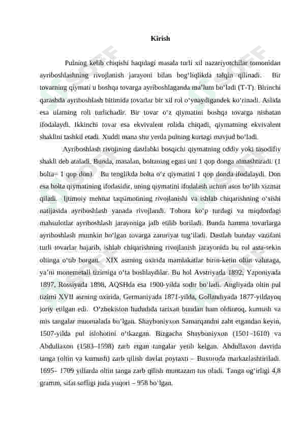 Pul taklifi va pulga bo'lgan talab hamda ularni belgilovchi omillar 3