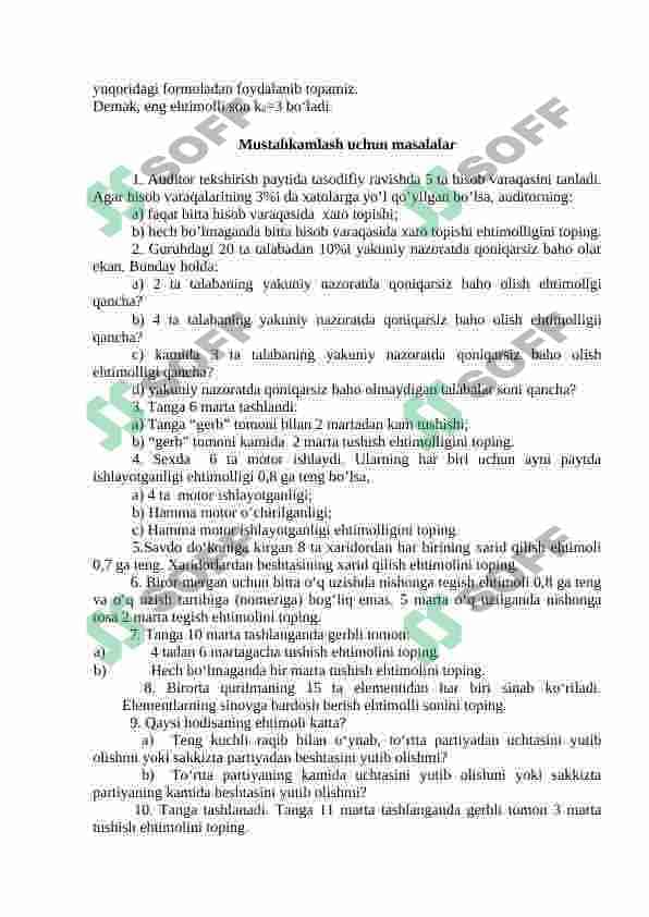 O’zaro bog’liq bo’lmagan takroriy tajribalar. Bernulli sxemasi. Bernulli va Puasson formulalari 3