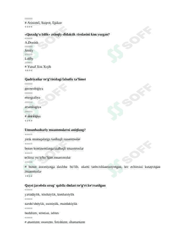 Ijtimoiy falsafadan testlar 3
