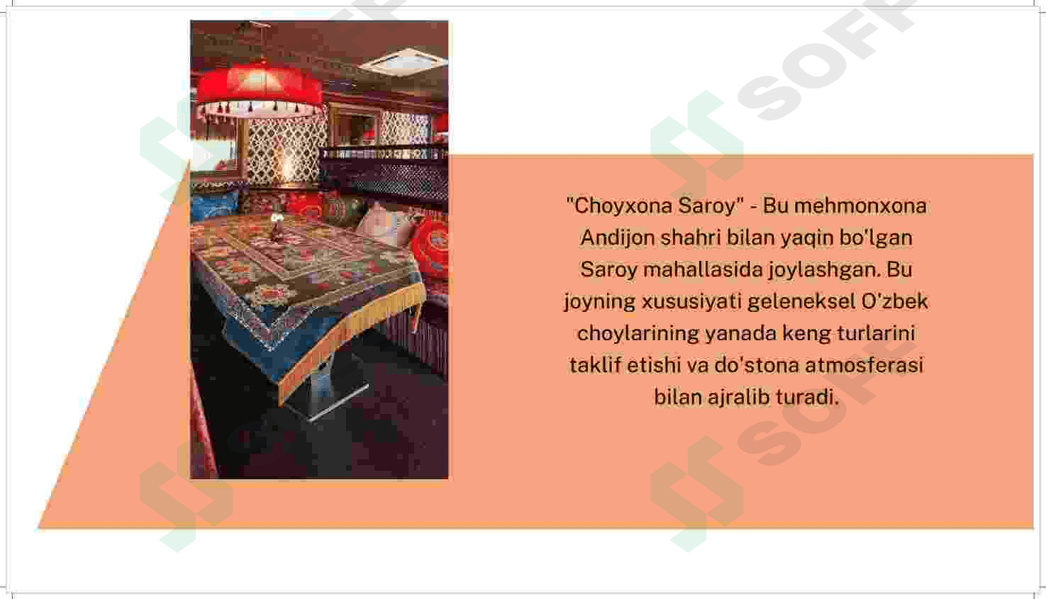 Andijon shahrida joylashgan kafe, milliy oshxona, choyxonalar 3
