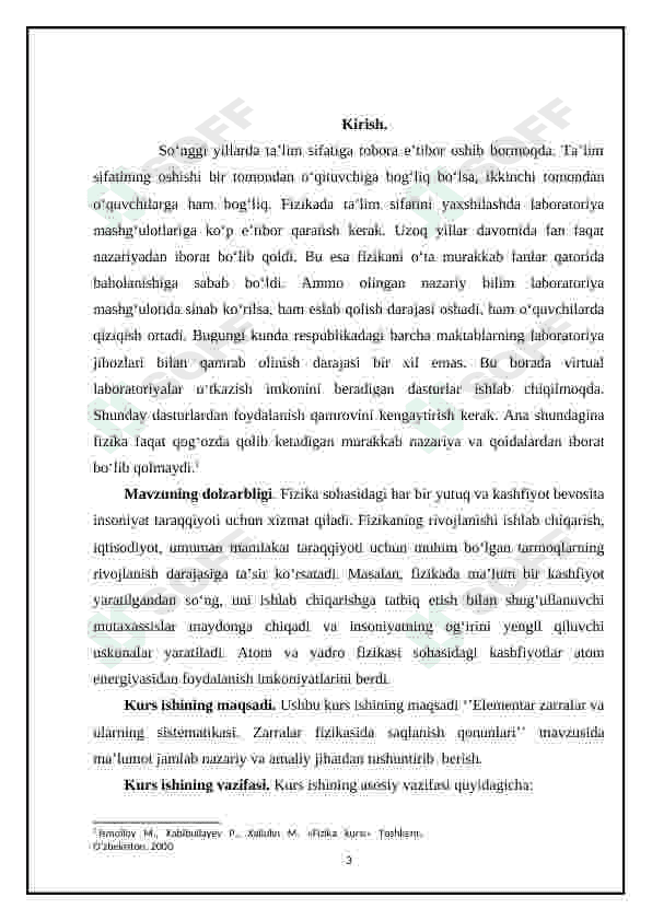 ’Elementar zarralar va ularning sistematikasi. Zarralar fizikasida saqlanish qonunlari 3