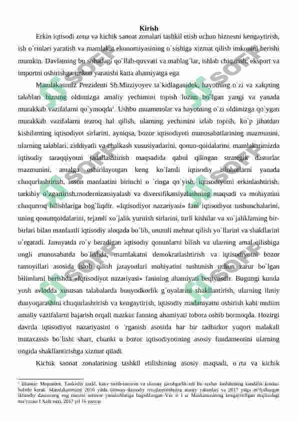Erkin iqtisodiy zonalar va kichik sanoat zonalarida ishlab chiqarishni tashkil etish istiqbollari 3