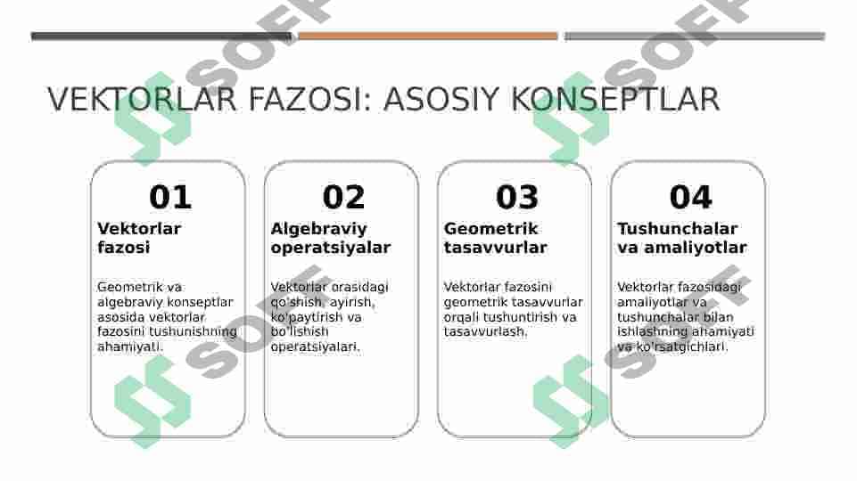 Vektorlar fazosi. Vektorning proyeksiyasi.Yoʻnaltiruvchi kosinuslar.Vektorlar nazariyasi tadbiqlari. 3