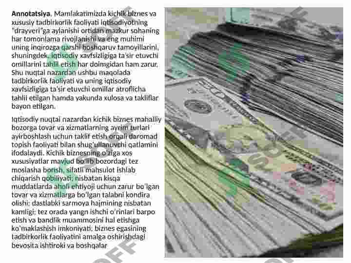 Kichik biznes va tadbirkorlik faoliyatini rivojlantirishning iqtisodiy va ijtimoiy xavfsizlikni taʼminlash masalalari. 3