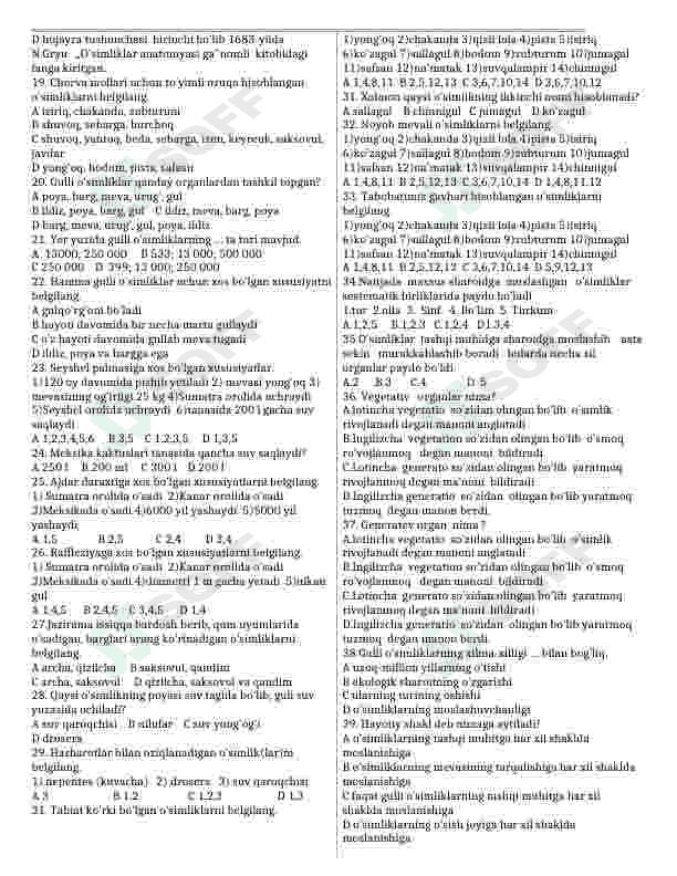 Botanika fanidan mavzulashtirilgan testlar 3