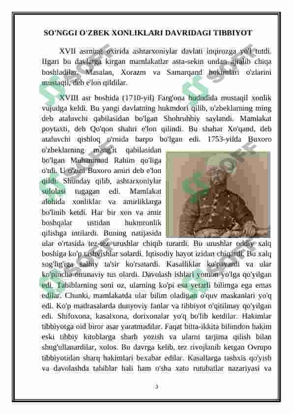 XVIII-XIX asrda tibbiyot sohasida erishilgan yutuqlar. XX-XXI asrlarda tibbiyot ilmining dolzarb masalalari 3