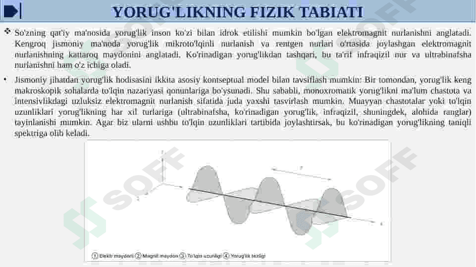 YORUG'LIKNING FIZIK TABIATI.YORUG'LIK NURINI TARQALISH QONUNLARI.TO'LA ICHKI QAYTISH VA UNDAN TIBBIYOTDA FOYDALANISH.TOLALI OPTIKA. ENDOSKOPLAR VA REFRAKTOMETRLAR.KO'ZNING OPTIK SISTEMASI.KO'Z KAMCHILIKLARI VA UNI BARTARAF ETISH USULLARI 3