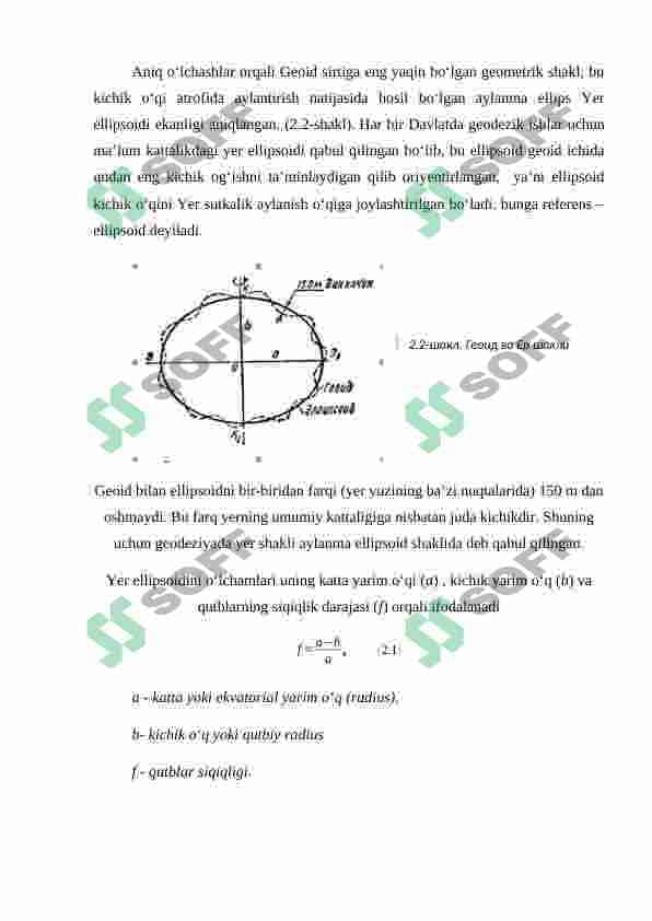 Geod, Yer yellipsoidi, referens ellipsoid). Geodeziyada proyeksiyalash usullari. Joydagi nuqtalar balandligi. Yer egriligini (sferikligini) gorizontal va vertikal masofalarga ta’siri. 3