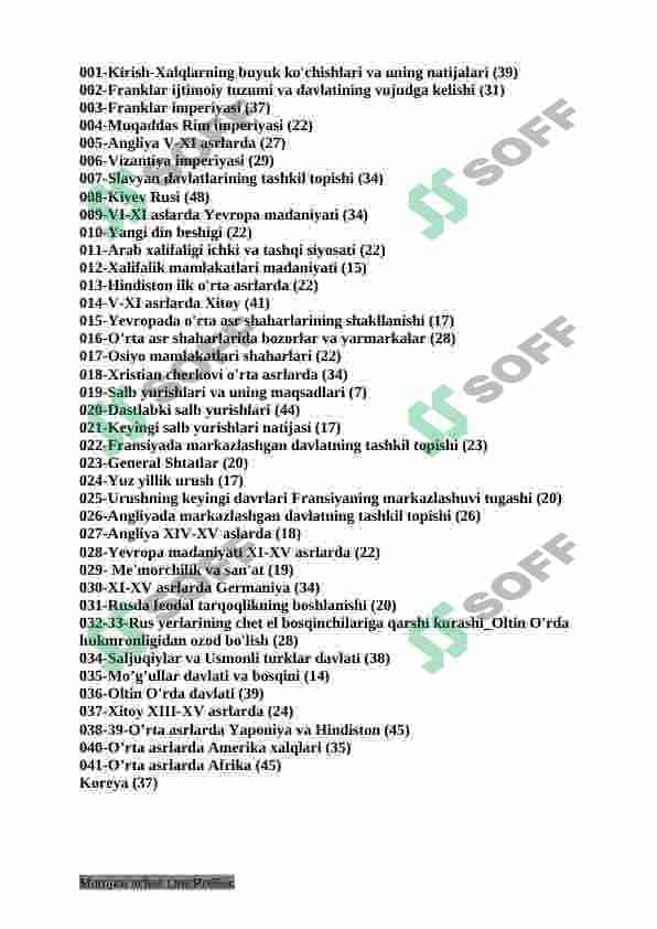 7-sinf Jahon Tarixi fanidan mavzulashtirilgan test savollar to'plami 3