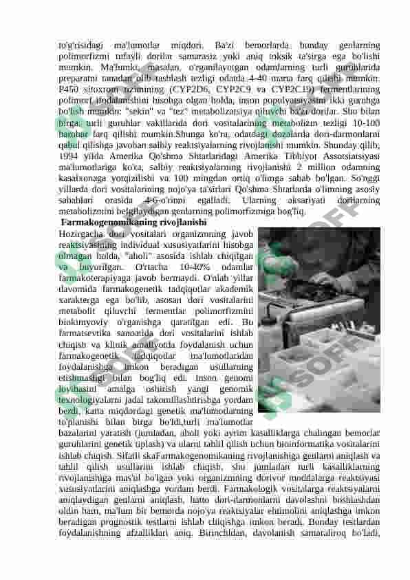 Dori vositalariga inson tanasining sezgirligining genetik asoslari.(Farmakogenomika) 3